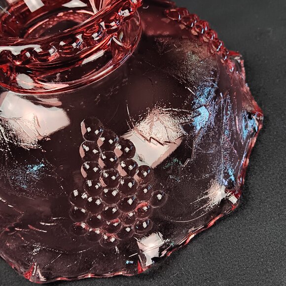 Vintage Pink Bowl Pedestal Depression Glass Serving Grapes Ruffled Crystal - Picture 3 of 9